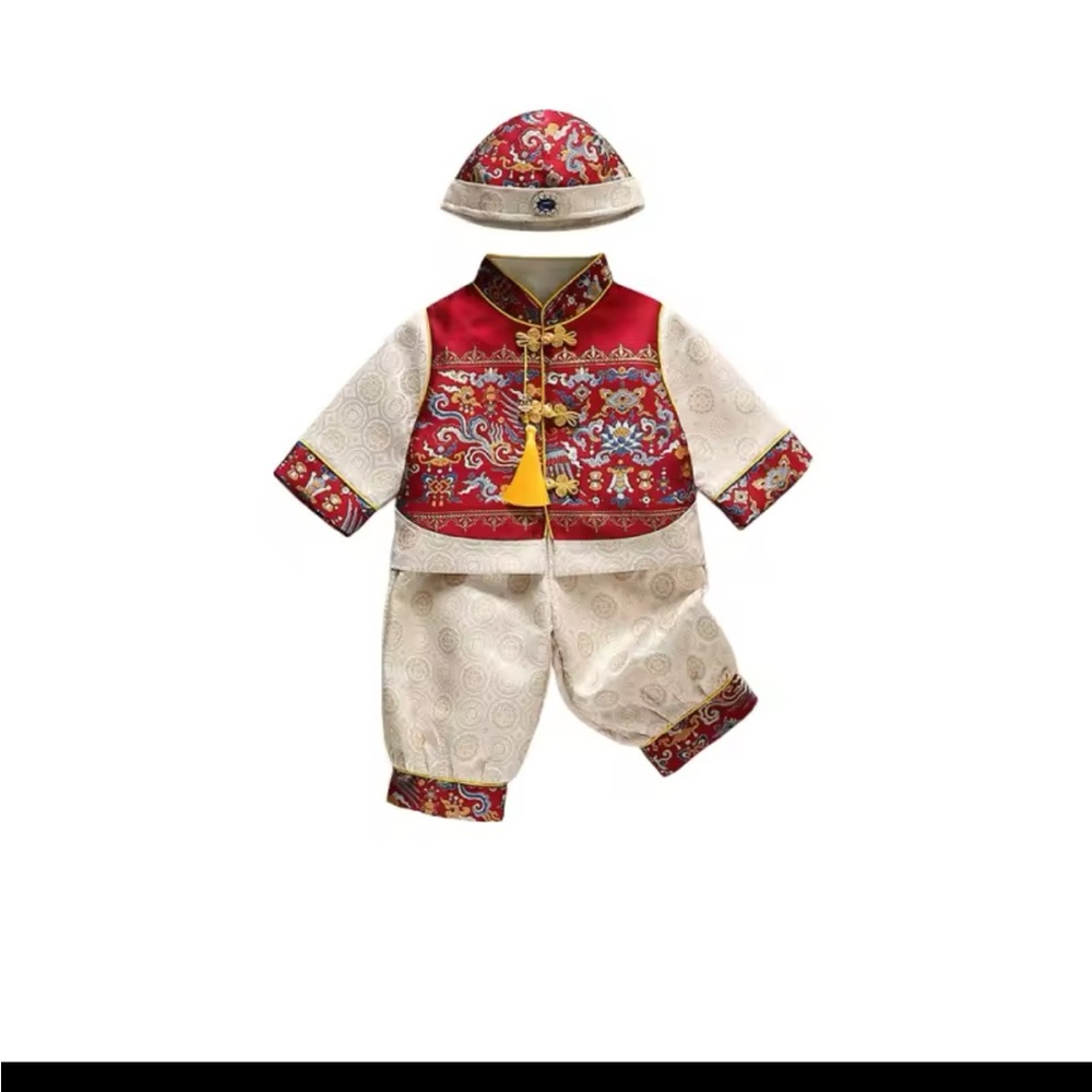Chinese traditional hanfu new year Red White Kids Costume suit set boys 2T